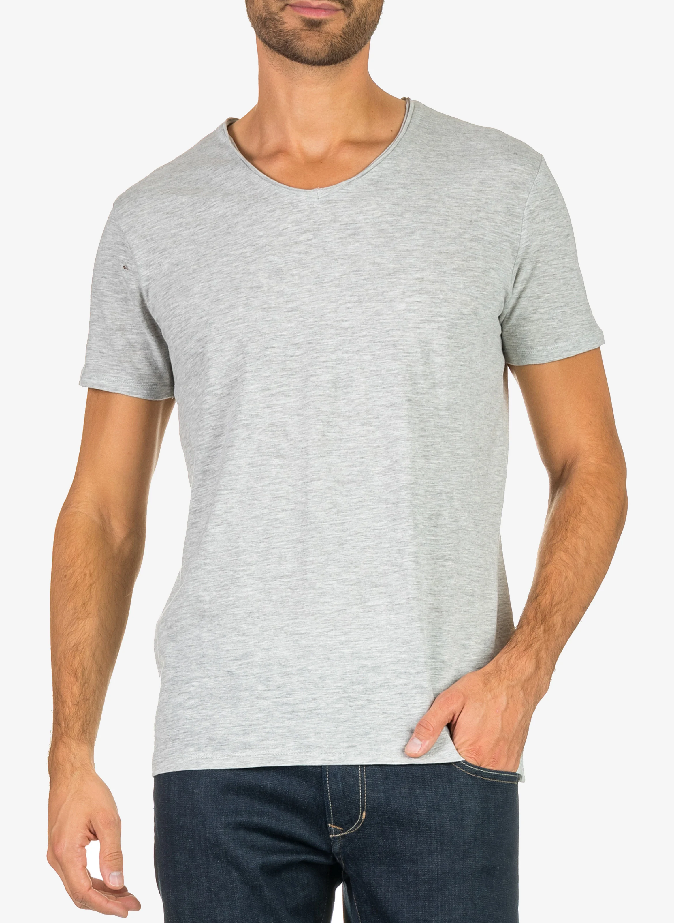 Tee-shirt col rond regular-fit en coton flammé | Gris