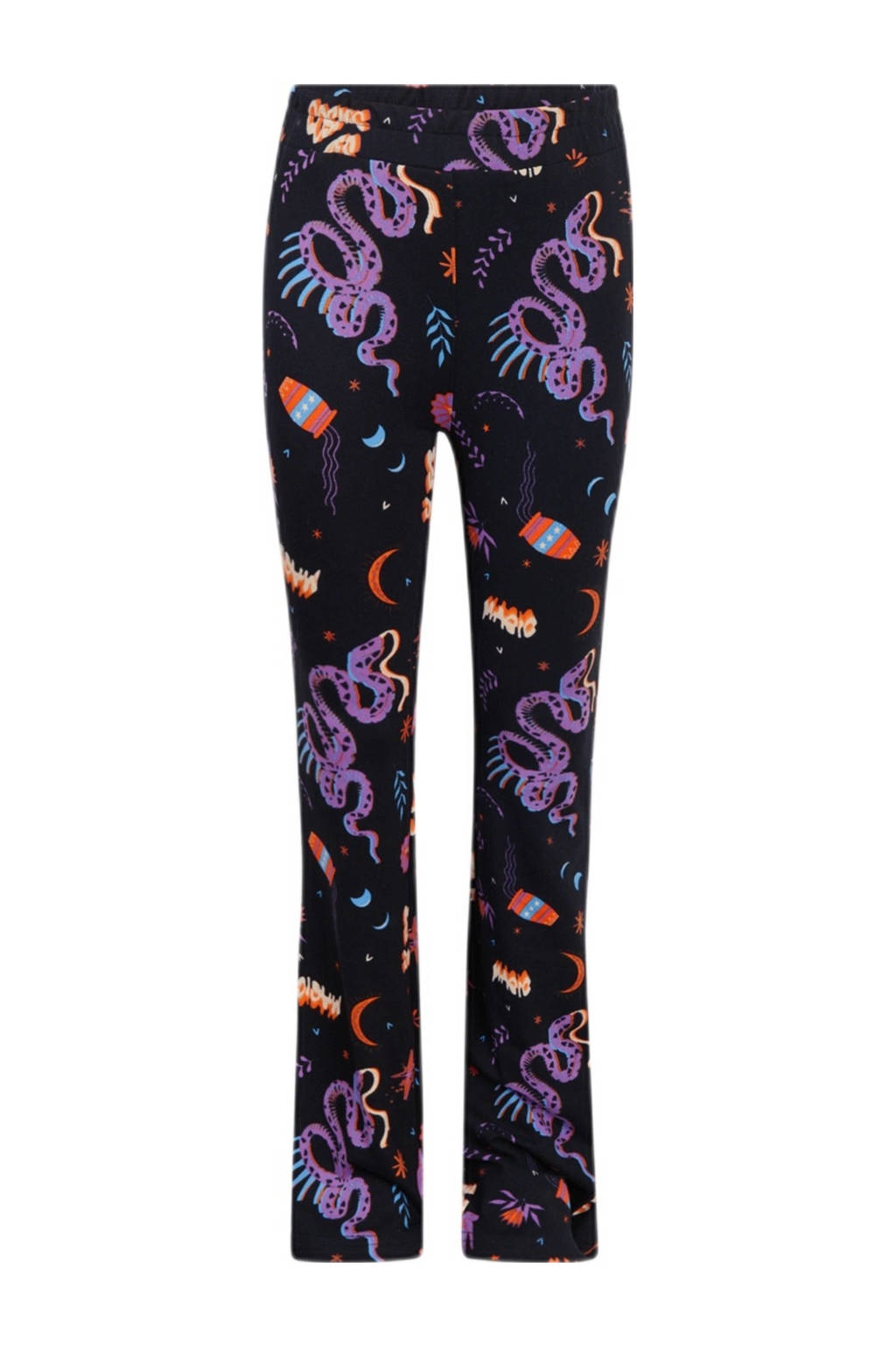 Shoeby high waist flared broek met all over print zwart/oranje/paars