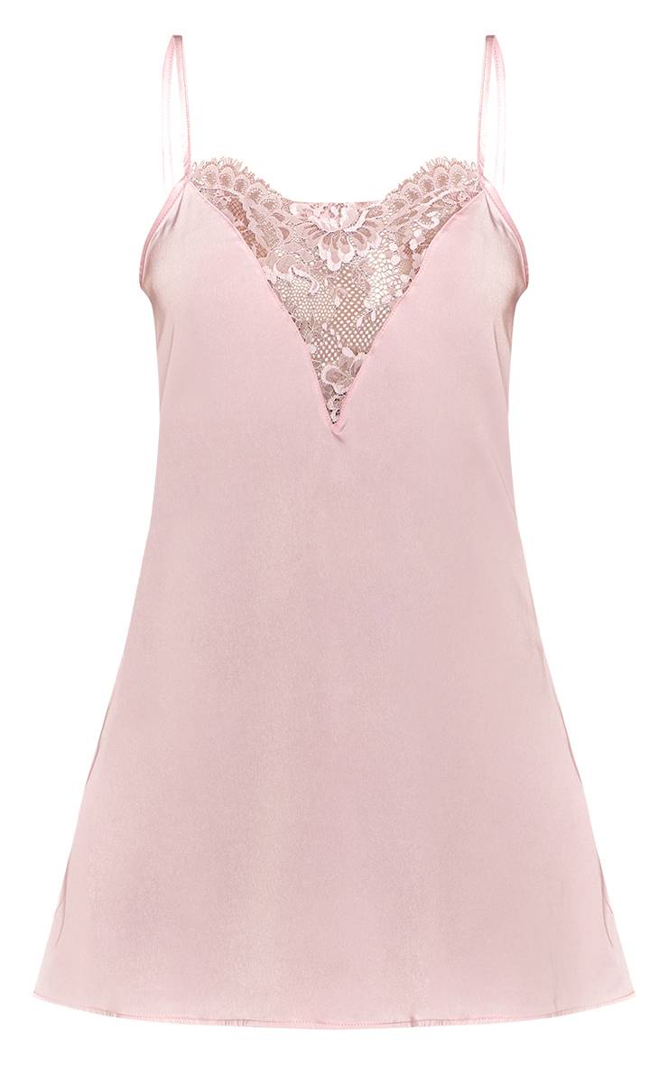 Rose Bébé Robe Nuisette En Satin Avec Empiècement En Dentelle