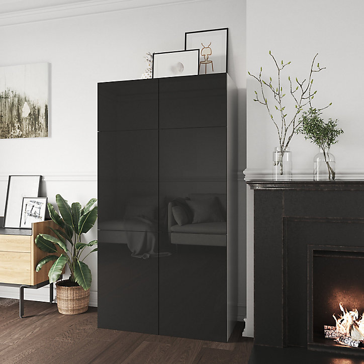 Porte battante anthracite brillant GoodHome Atomia H 37,2 x L. 49,7 cm