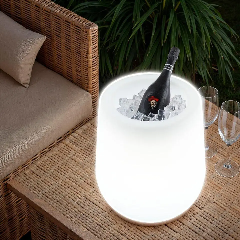 tectake LED-bloempot Luminous Courve Pot met afstandsbediening, Wit