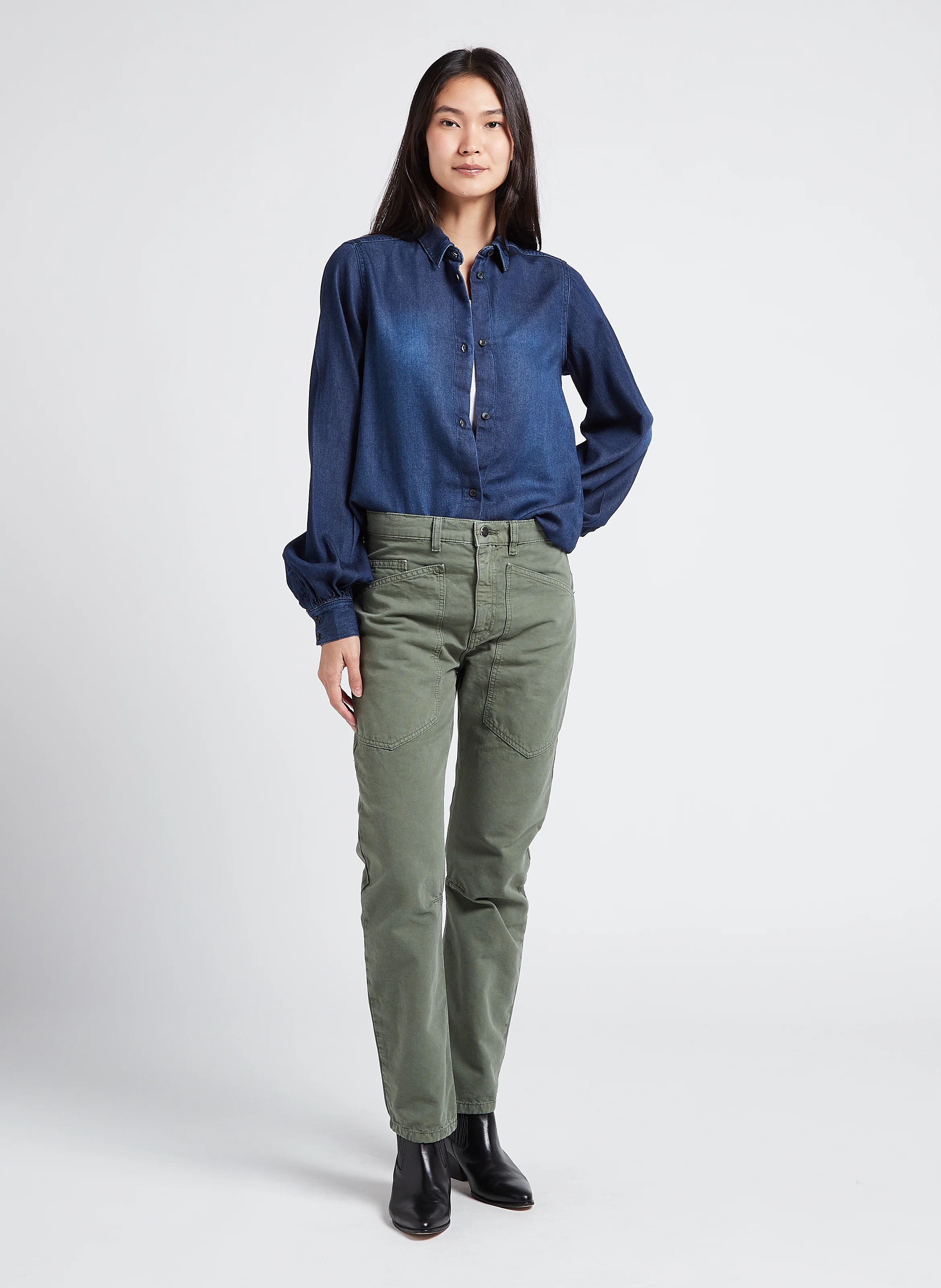 ALMA - Chemise col classique ample en coton | Jean Délavé