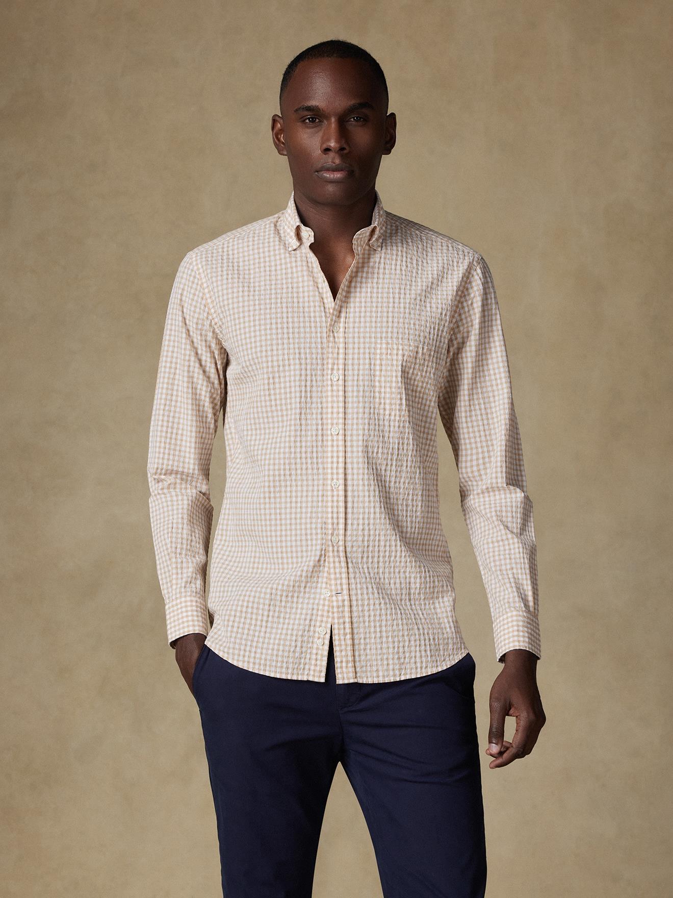 Chemise Jaiden en seersucker sable - Col Boutonné