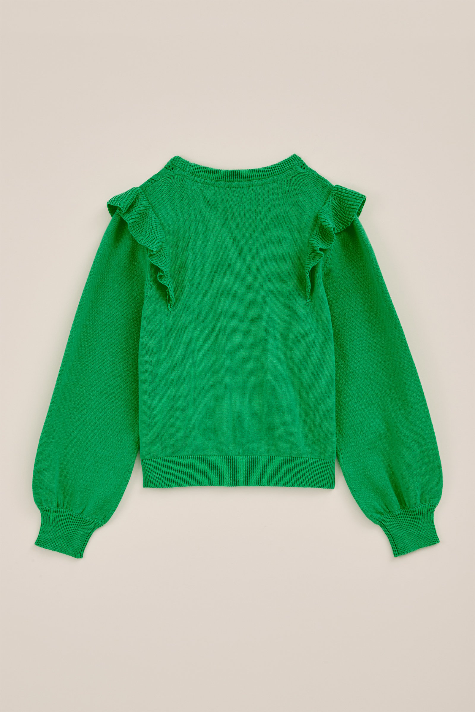 Meisjes gebreide trui met opengewerkt dessin WE Fashion Felgroen