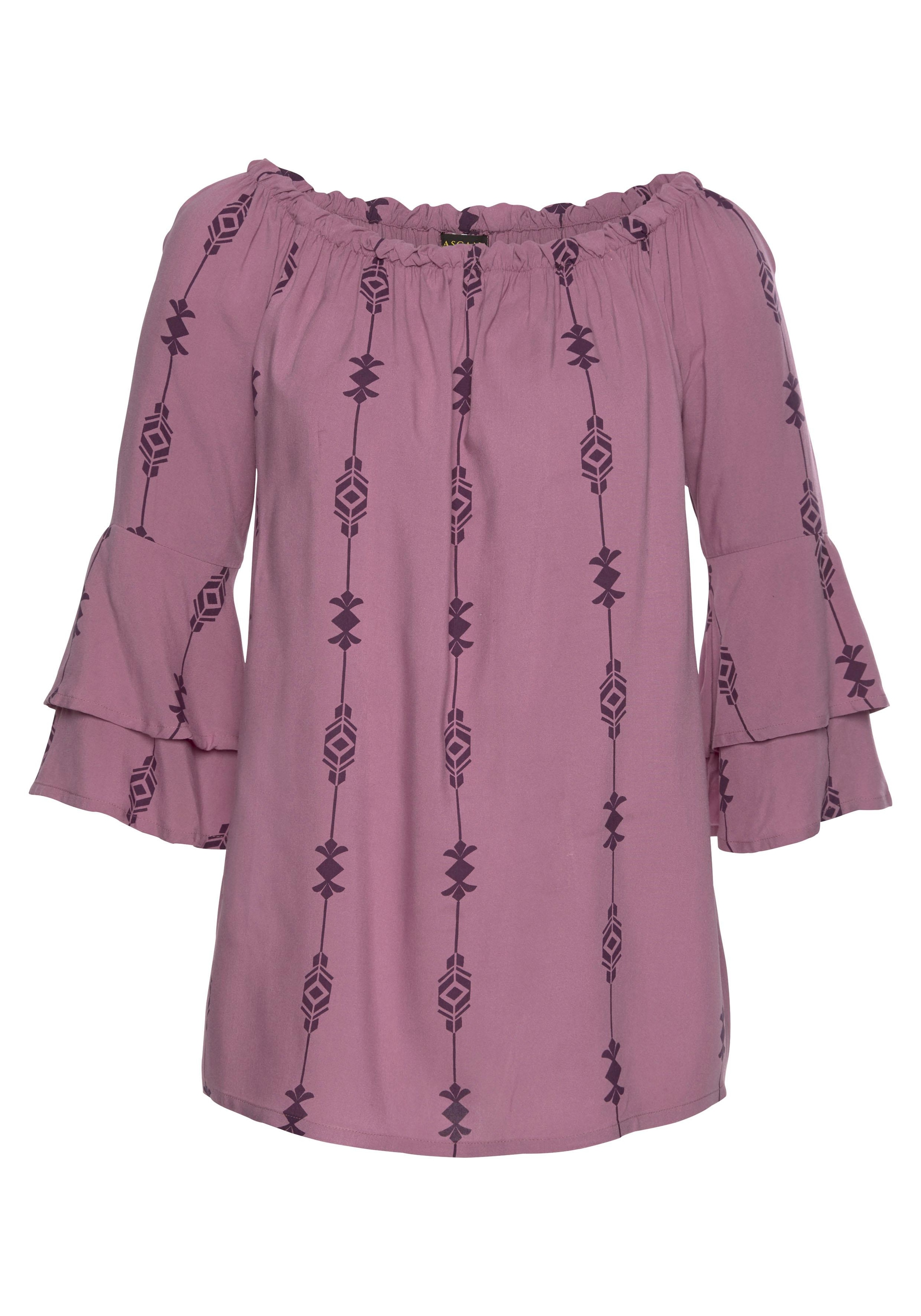 LASCANA Carmenbluse , mit Ethnoprint, Damenbluse, schulterfrei, casual