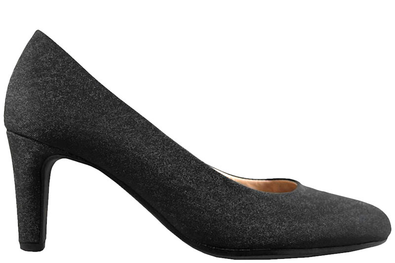 GABOR PUMPS I SORT TEKSTIL MED GLIMMER