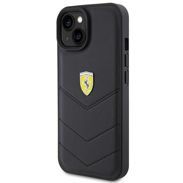 iPhone 15 Hybrid Leder Hardcase Hülle Quilted Metal Logo (FEHCP15SRDUK) - Schwarz