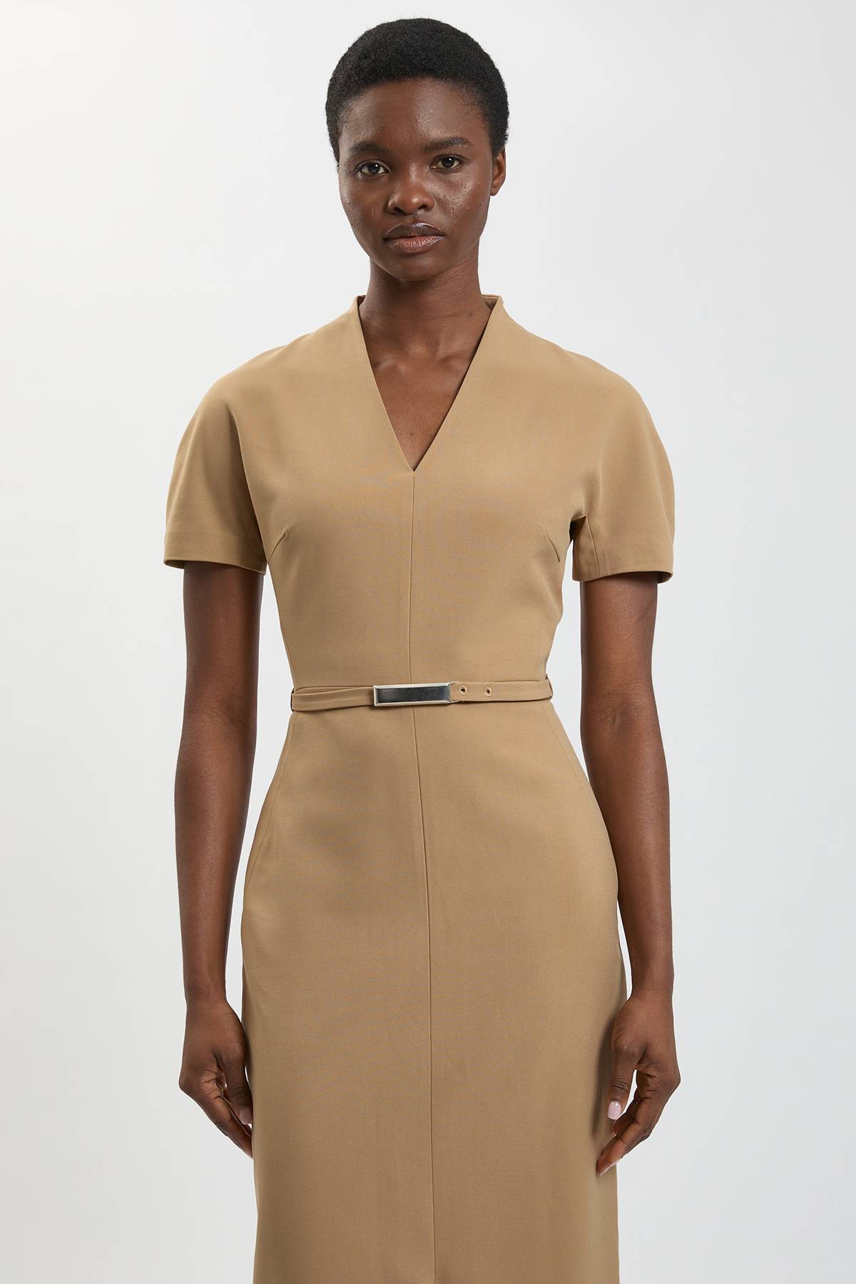 KarenMillen Robe Crayon Midi Cintrée Ajustée À Ceinture En Tissu Stretch Compact Petite