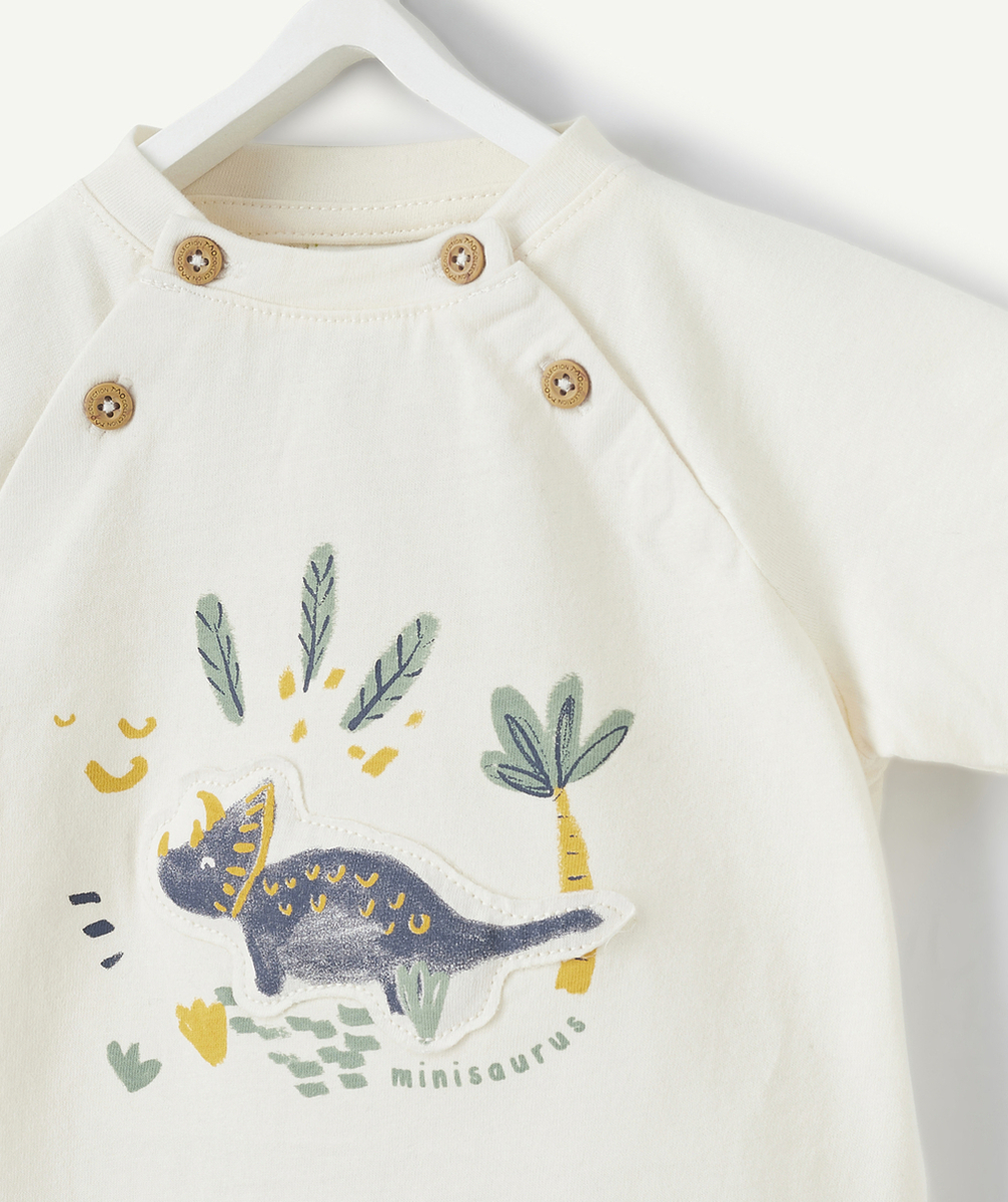 T-SHIRT EN COTON BIOLOGIQUE ÉCRU AVEC ANIMATION DINOSAURES