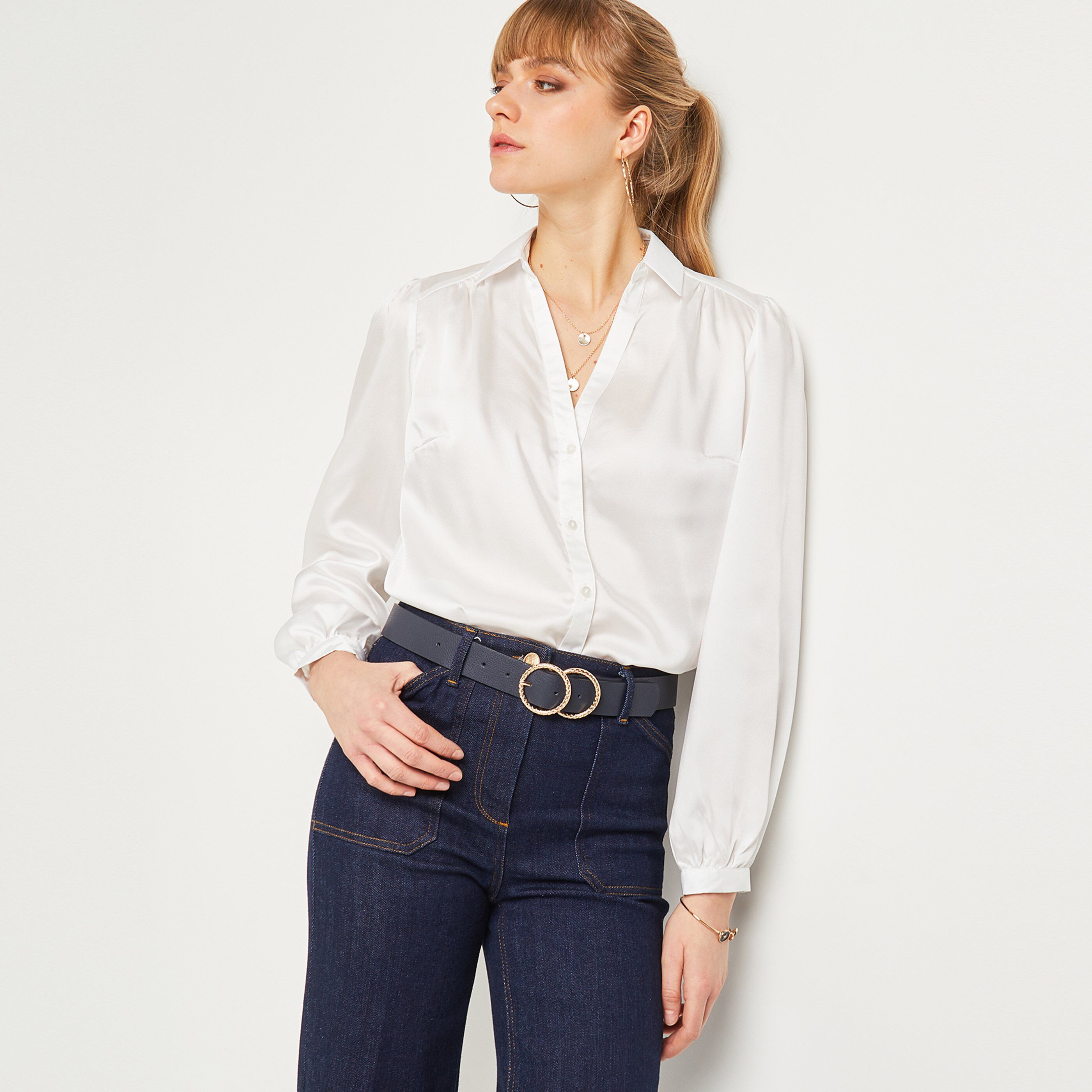Chemise en satin femme - ECRU
