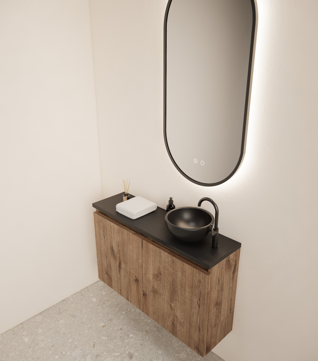 Gliss Design Echo toiletmeubel 80cm wellington oak met toppaneel zwart mat