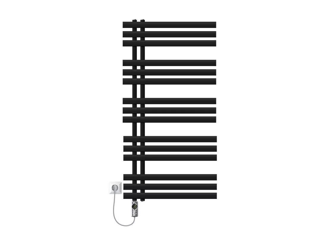 Radiateur de salle de bain acier noir mat 60x120 cm avec élément chauffant 900W