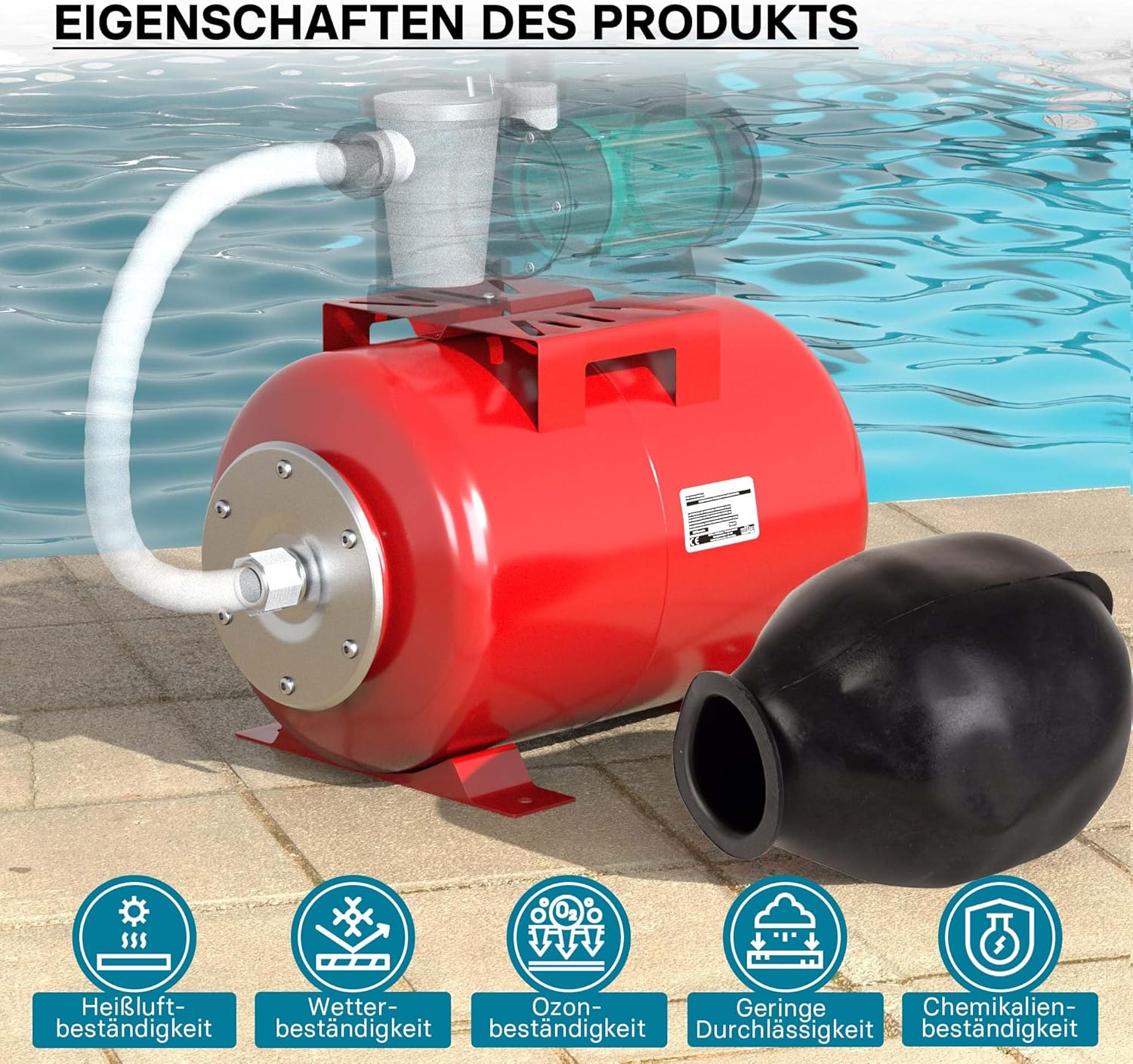 Wiltec Ausdehnungsgefäß 100 Liter, horizontaler Membrankessel für Hauswasserwerke und Druckerhöhungsanlagen mit EPDM Membran