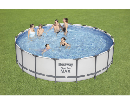 Bovengronds zwembadframe zwembadset Bestway Steel Pro MAX™ rond Ø 549x122 cm incl. patroonfiltersysteem & ladder grijs