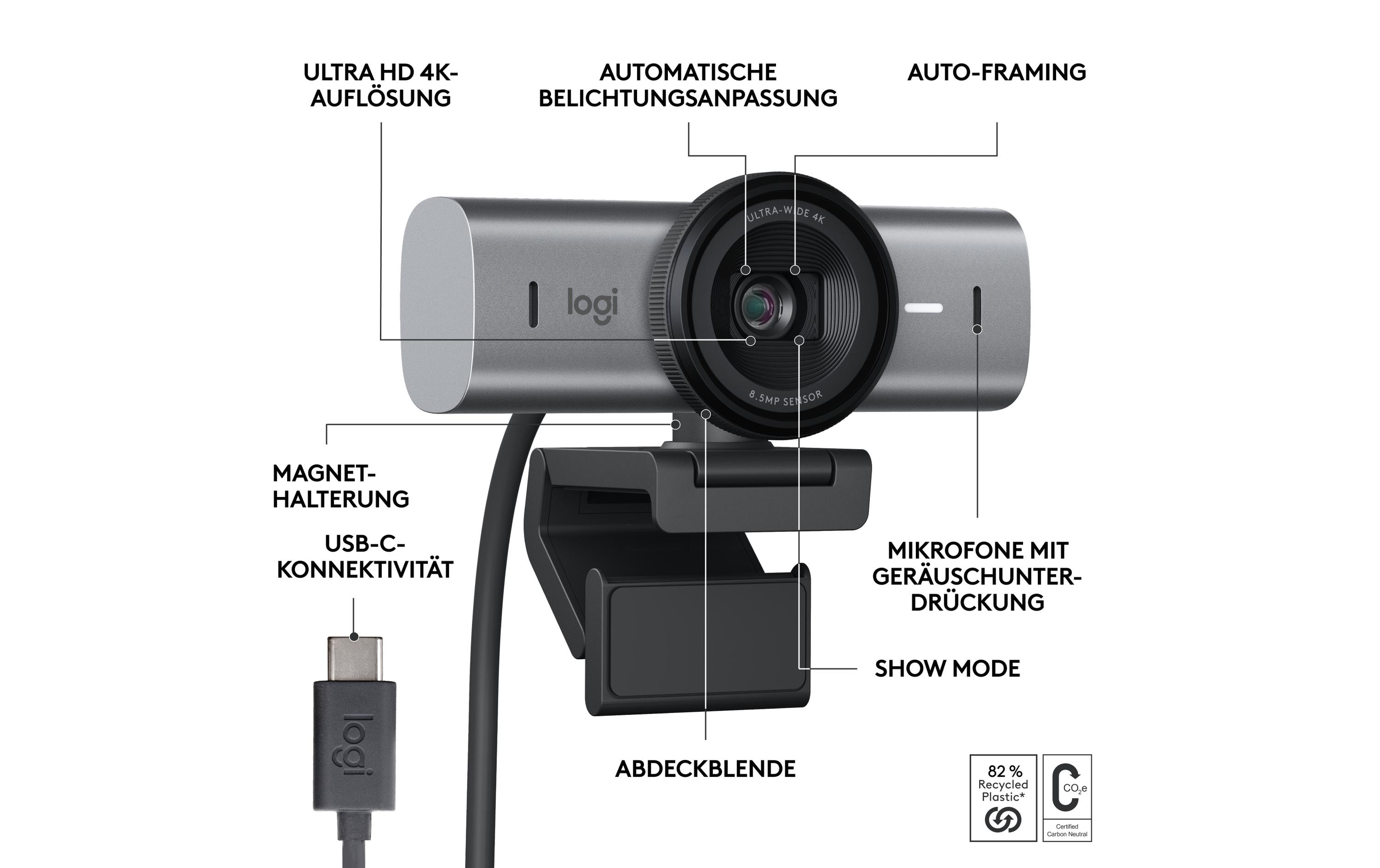 Webcam MX Brio 4K Graphite<br>4K-Webcam mit KI-gesteuerten Funktionen und erstklassiger Bildqualität