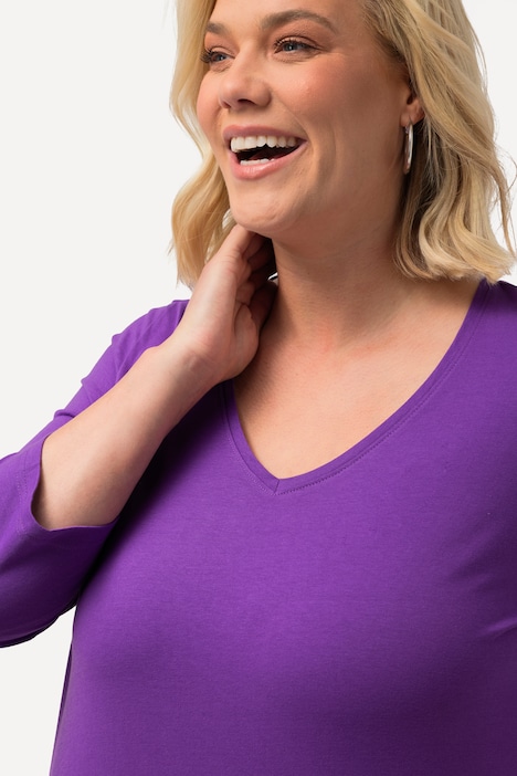 Longshirt, A-Linie, V-Ausschnitt, 3/4-Arm