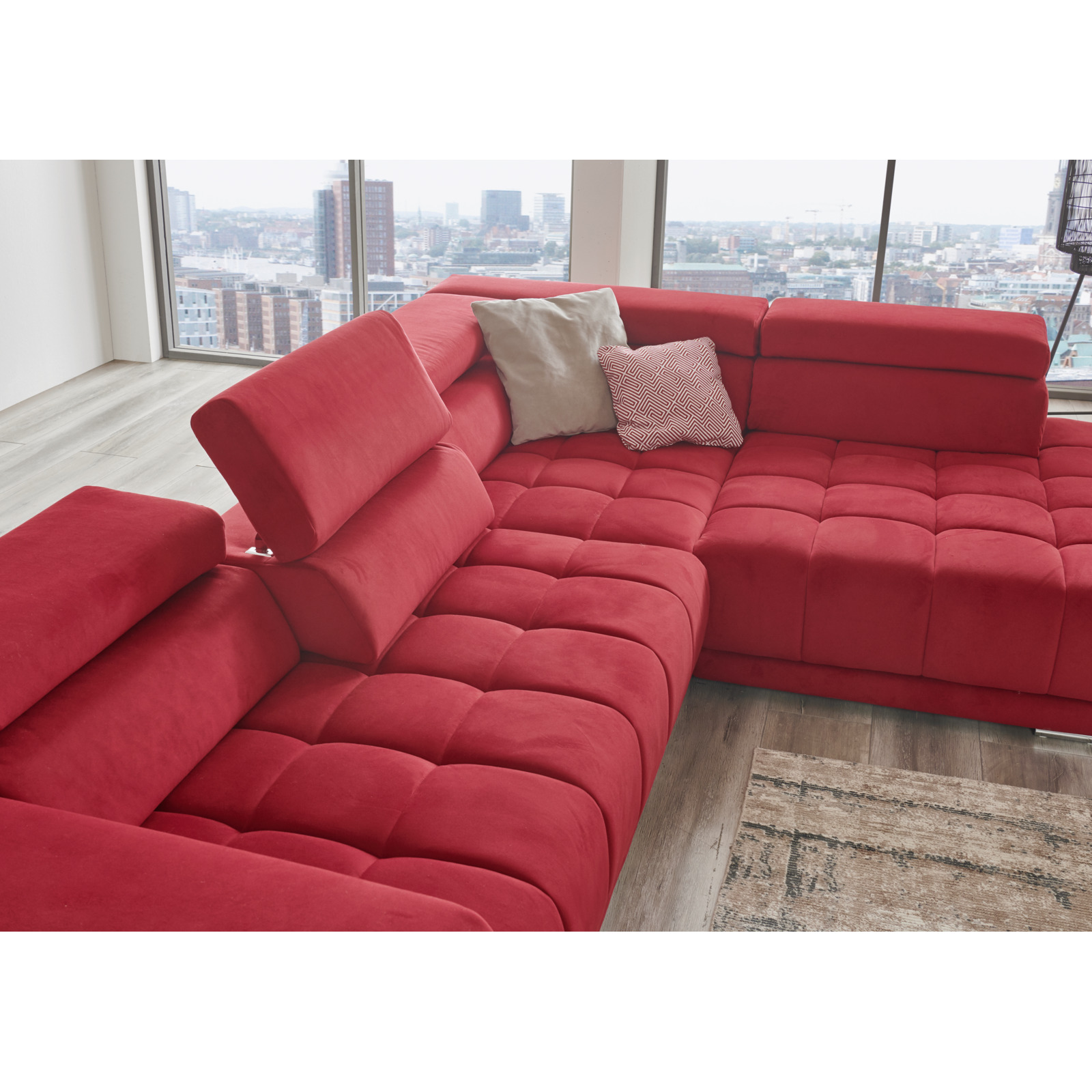 Ecksofa Scarlet Stoff rot, Ottomane rechts