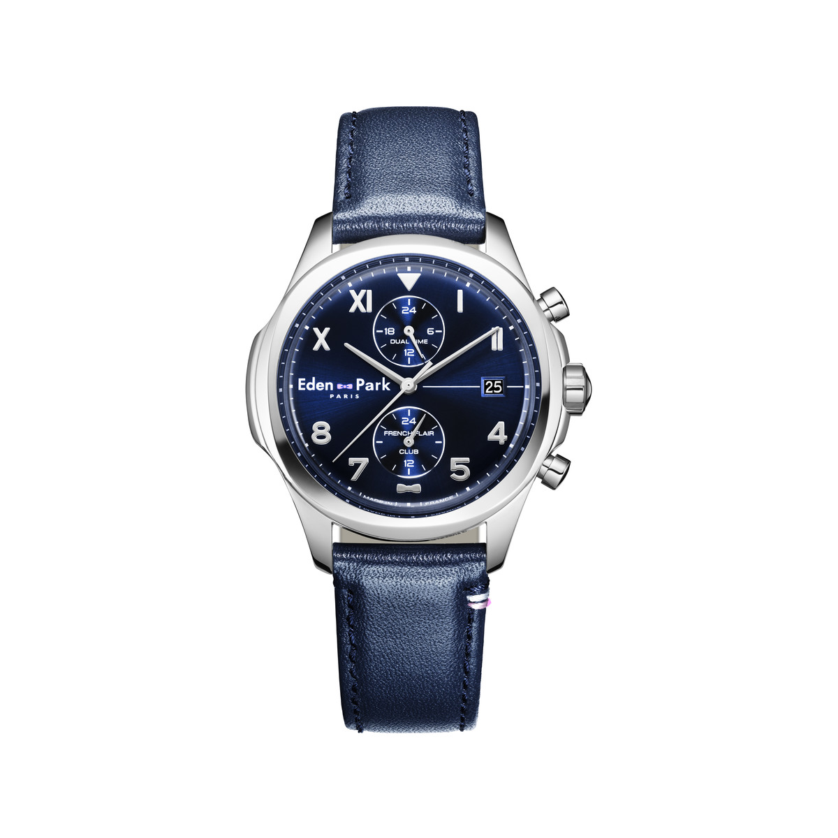 Montre EDEN PARK Club homme acier bracelet cuir bleu