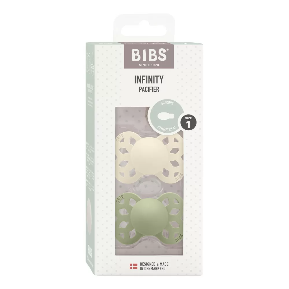 BIBS Infinity Silicone Symetrisk Ivory/Sage 2 pak - Flere størrelser