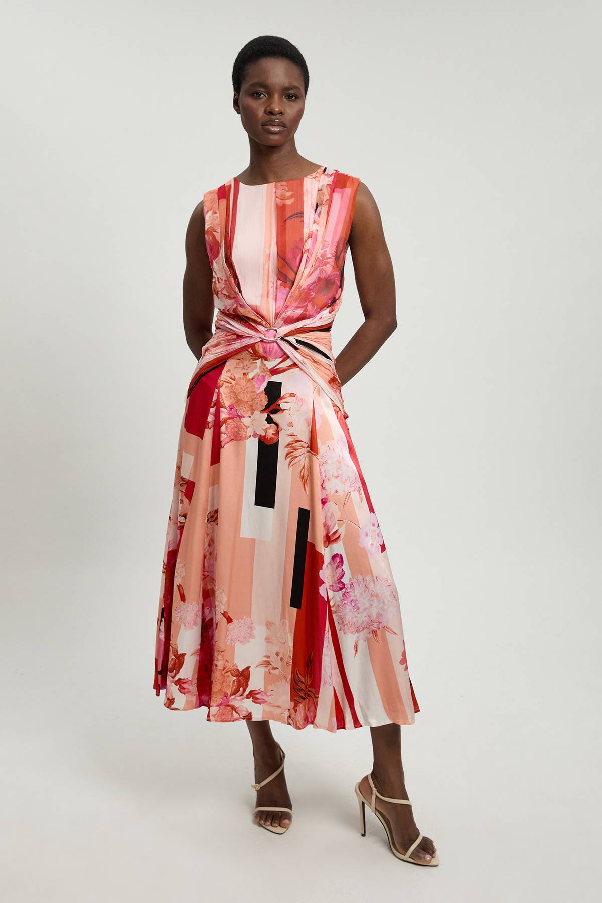 KarenMillen Robe Midi Tissée En Georgette De Viscose À Imprimé Floral Sans Manches