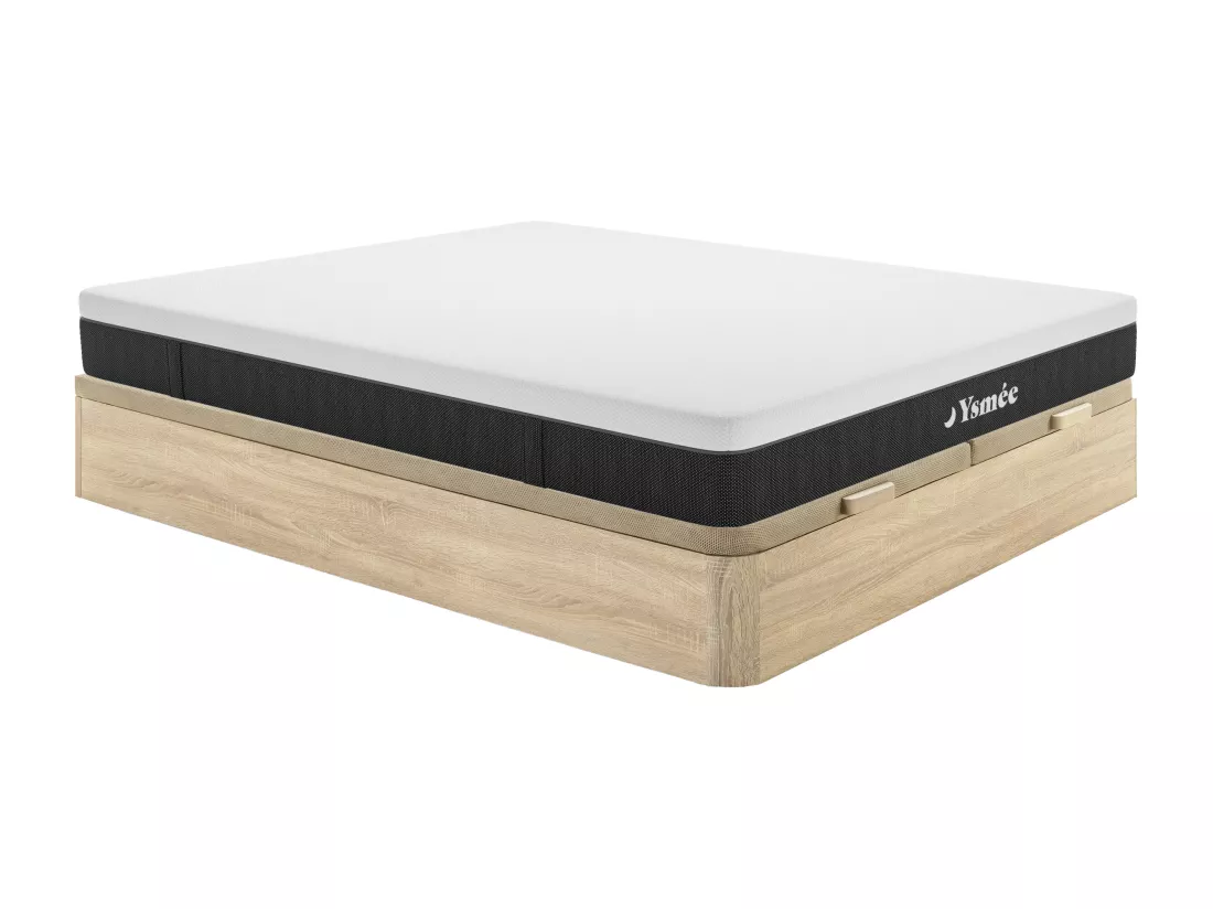 Ensemble 180 x 200 cm sommier coffre naturel clair + matelas ressorts ensachés 7 zones déhoussable ép.22cm - CELESTRIA de YSMÉE