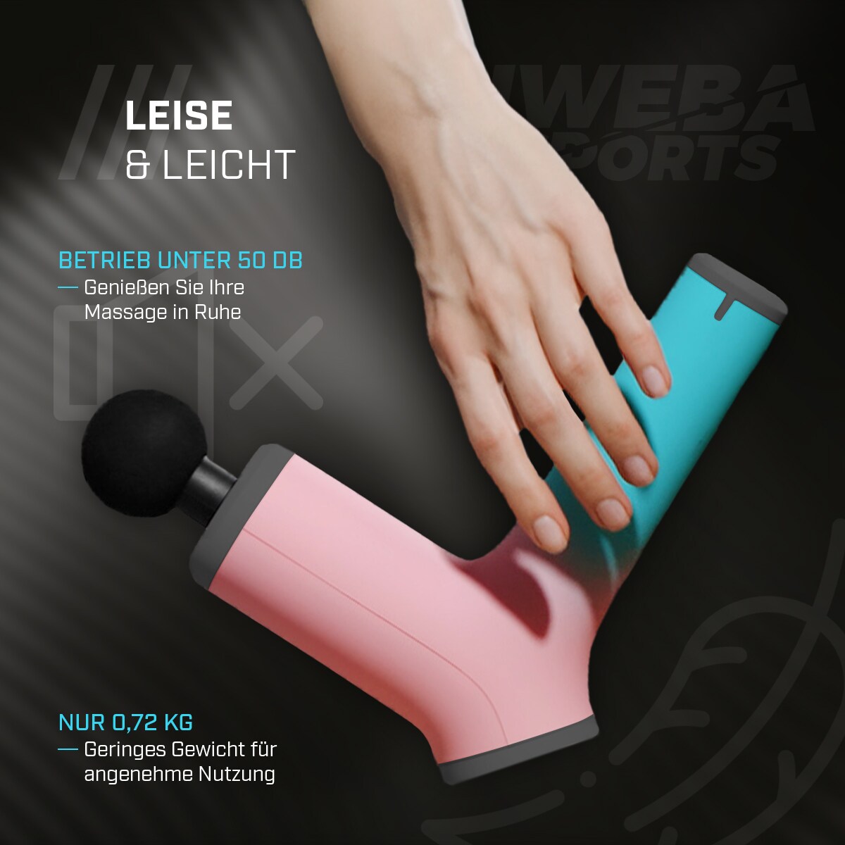 Miweba Sports Massagepistole MM200, Massage-Gun 2500 mAh für Faszien-Muskelmassage mit 6 Aufsätzen (Schwarz/Grau)
