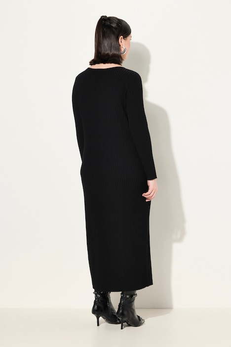 Maxi-Strickkleid, Rippstrick, Slim, V-Ausschnitt, Langarm