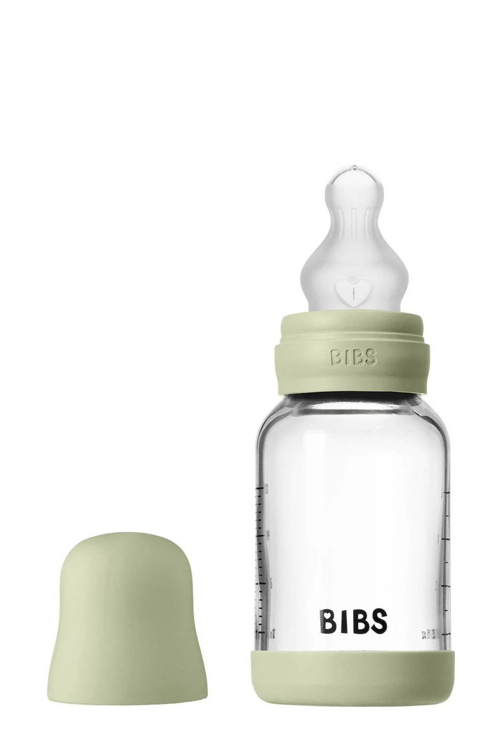 BIBS Glazen Babyfles - 120 ml - Sage - met silicone speen en opvouwbare trechtertje