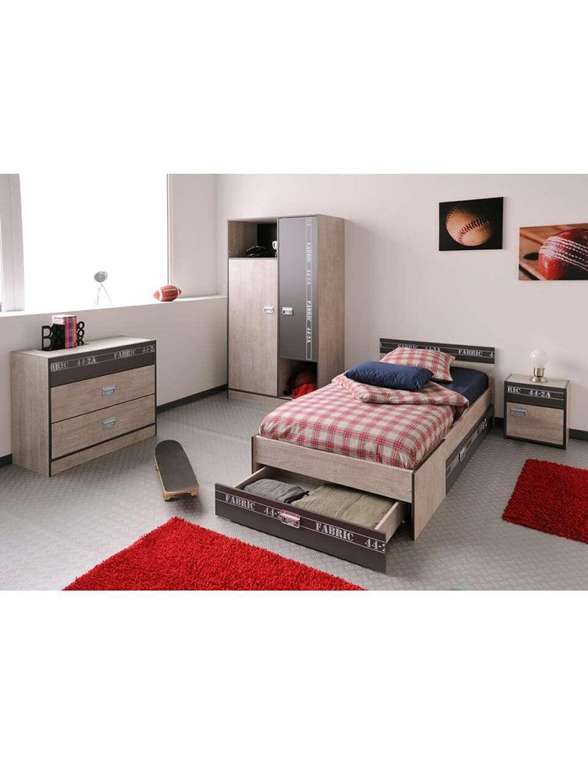 Fabric Bed in Oak and Grey 90x200cm