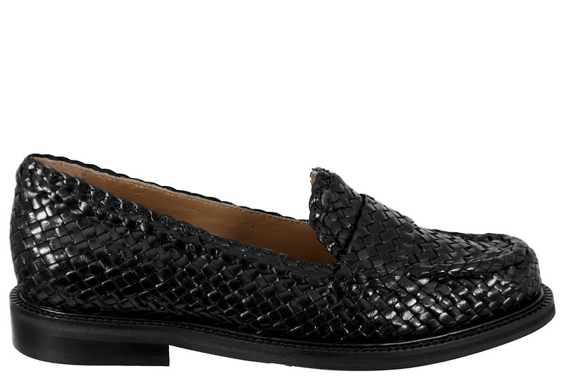 ANGULUS LOAFERS I SORT GLAT SKIND MED FLET
