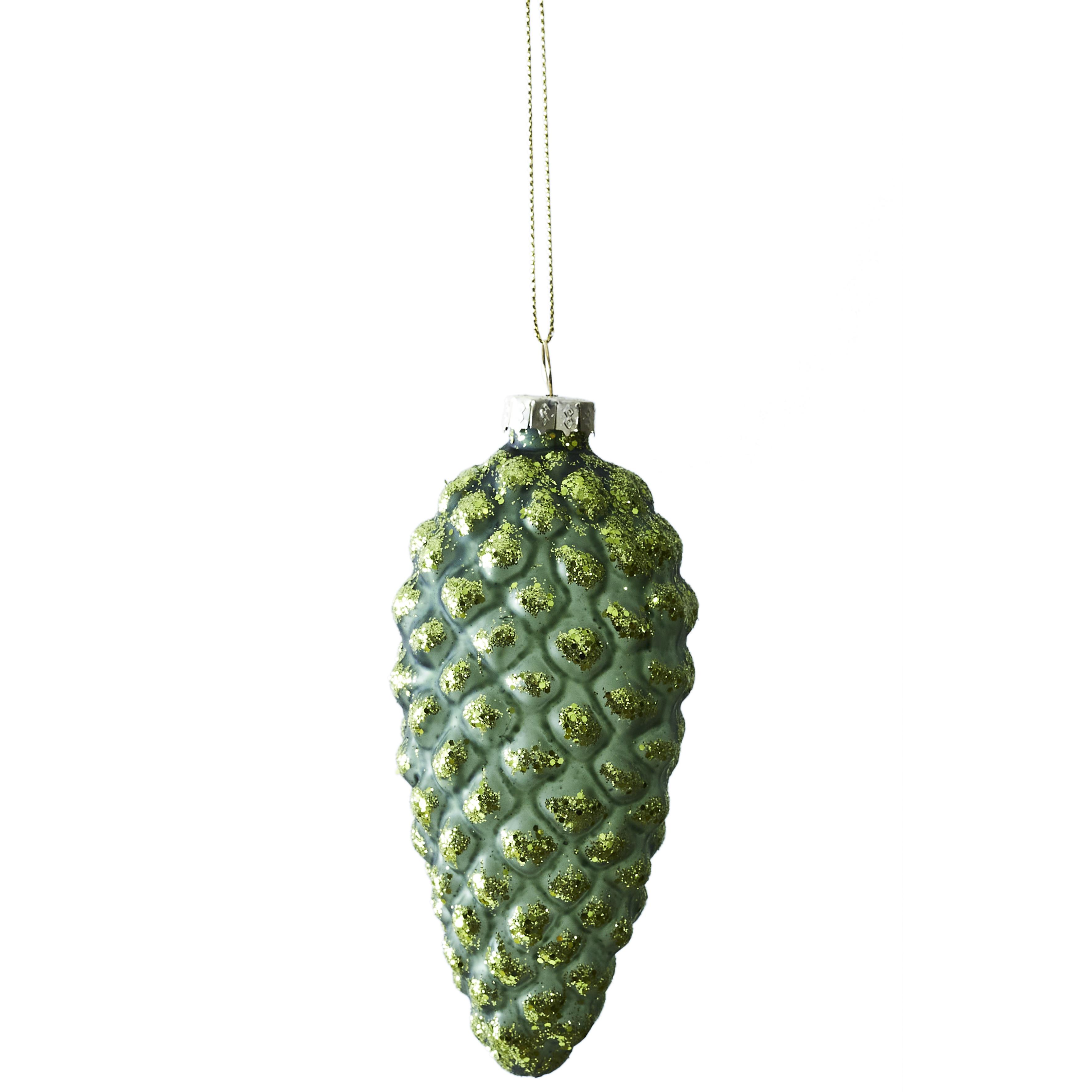 SUSPENSION VERRE POMME PIN VERTE DOREE