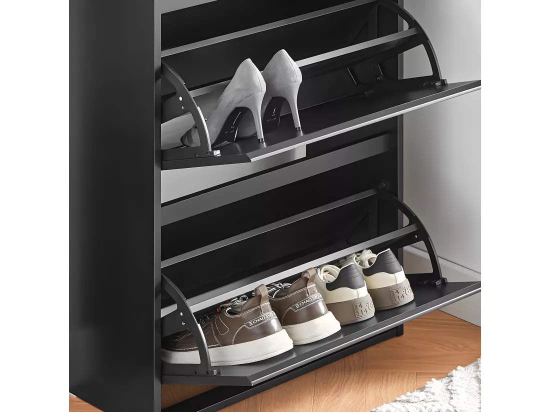 SoBuy Meuble à Chaussures Meuble d'entrée Meuble de Rangement à Chaussures avec 3 Abattants pour Petite Entrée Couloir, Noir, LPH 61x26x120 cm, FSR165-H-SCH