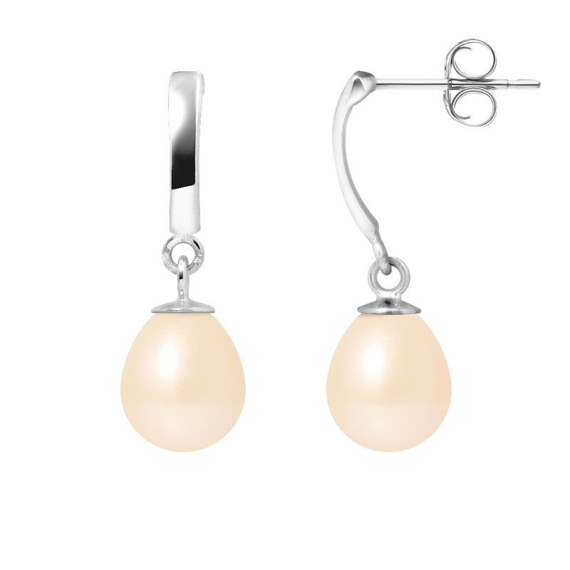 Boucles d'Oreilles Pendantes Perles de Culture Roses et or Blanc 375/1000