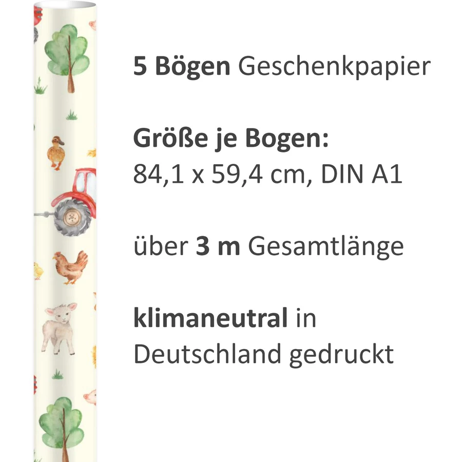 Nikima Geschenkpapier 5 Bögen Bauernhof – 1,60€qm Größe: - 84,1 x 59,4 cm bunt