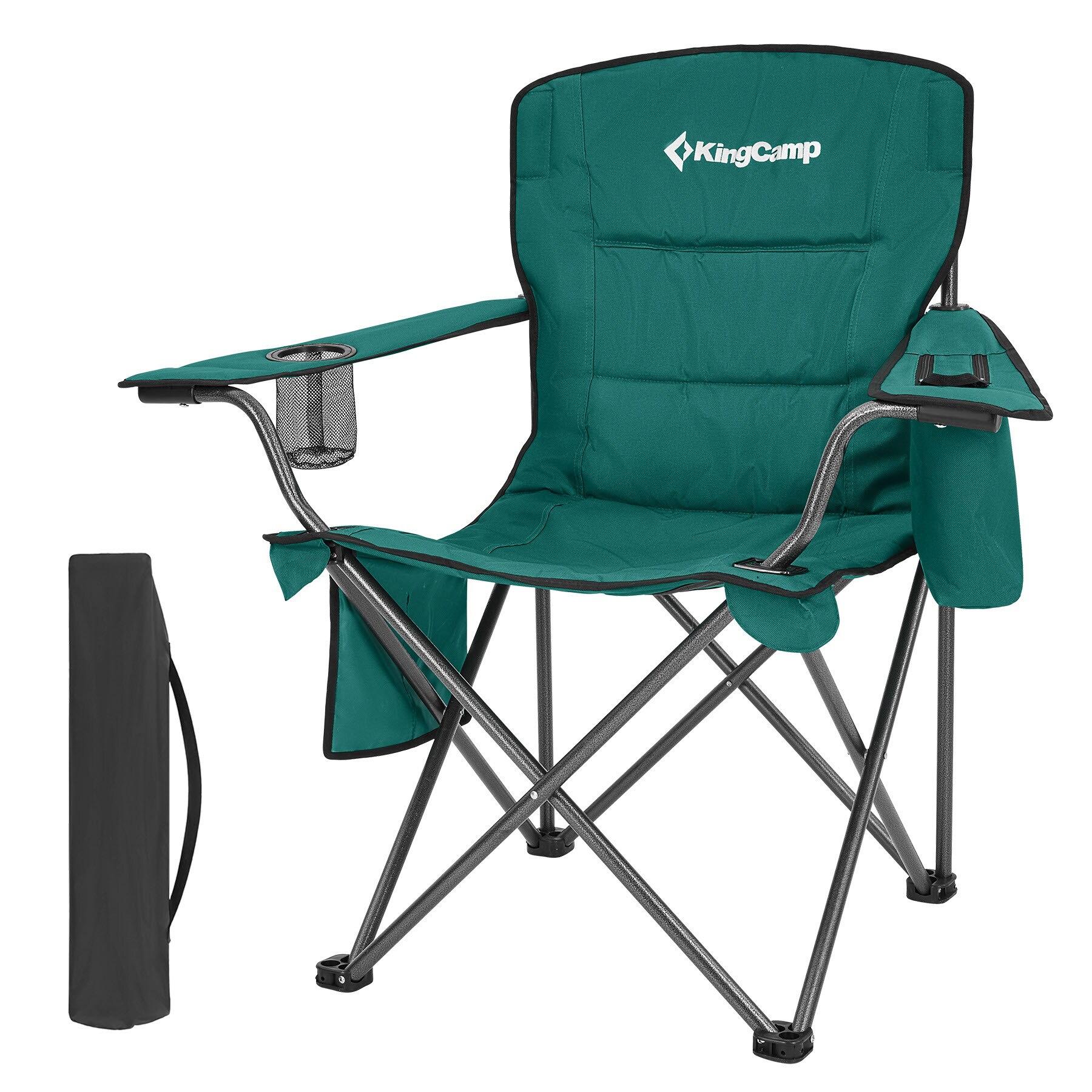 KINGCAMP Campingstuhl Oakdale Faltstuhl XL Strand Klappstuhl Kühltasche 136 kg Farbe: Petrol Green