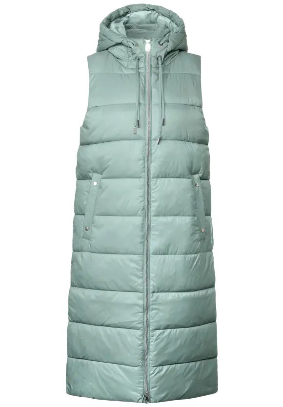 Lange Steppweste mit Kapuze - polar mint