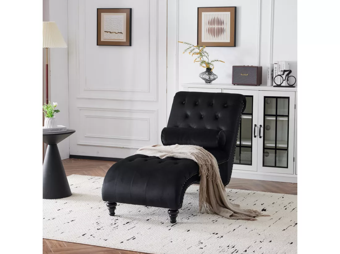 Fauteuil inclinable, surface avec points de traction et côtés avec clous en cuivre. Avec coussin lombaire - 140x87x63,5cm - Noir