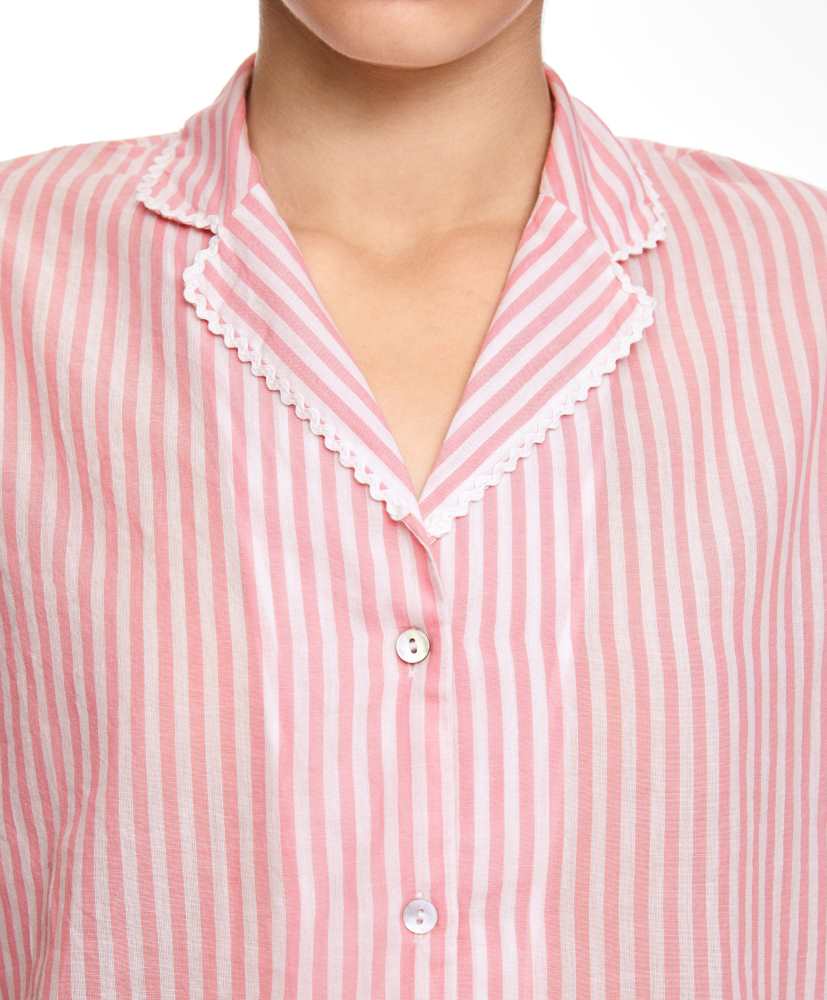 Camisa de manga curta, 100% algodão, listrada.