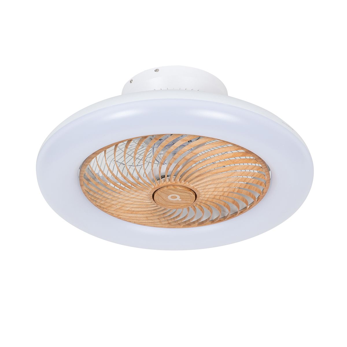 Plafondventilator wit met hout print 55cm incl. LED dimbaar met afstandsbediening - Clima