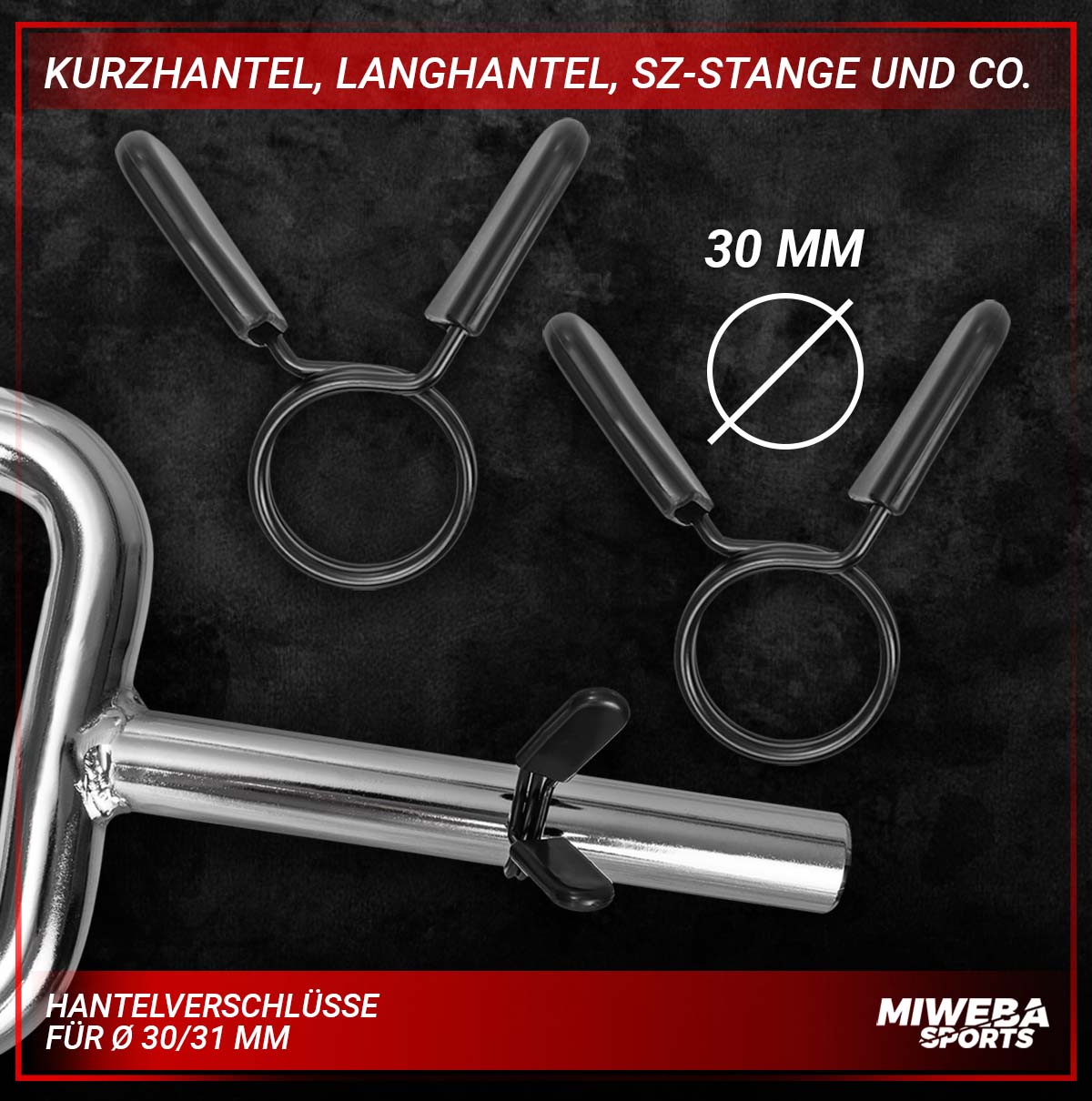 Miweba Sports Federverschluss, 2er-Set, für Hantelstangen mit ø 30/31 mm, Hantelverschluss aus Stahl