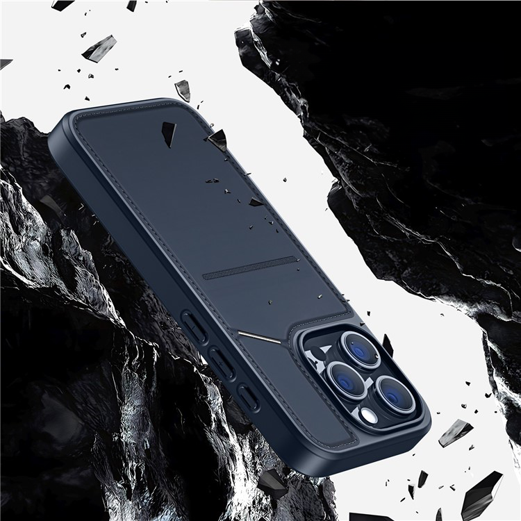 iPhone 15 Pro MagSafe Hybrid Leder Hülle mit Kartenfach   Kickstand Aufsteller (RFID Schutz) - Blau