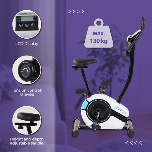 Bicicleta ergométrica magnética Keboo Série 700 com monitor de frequência cardíaca e visor.