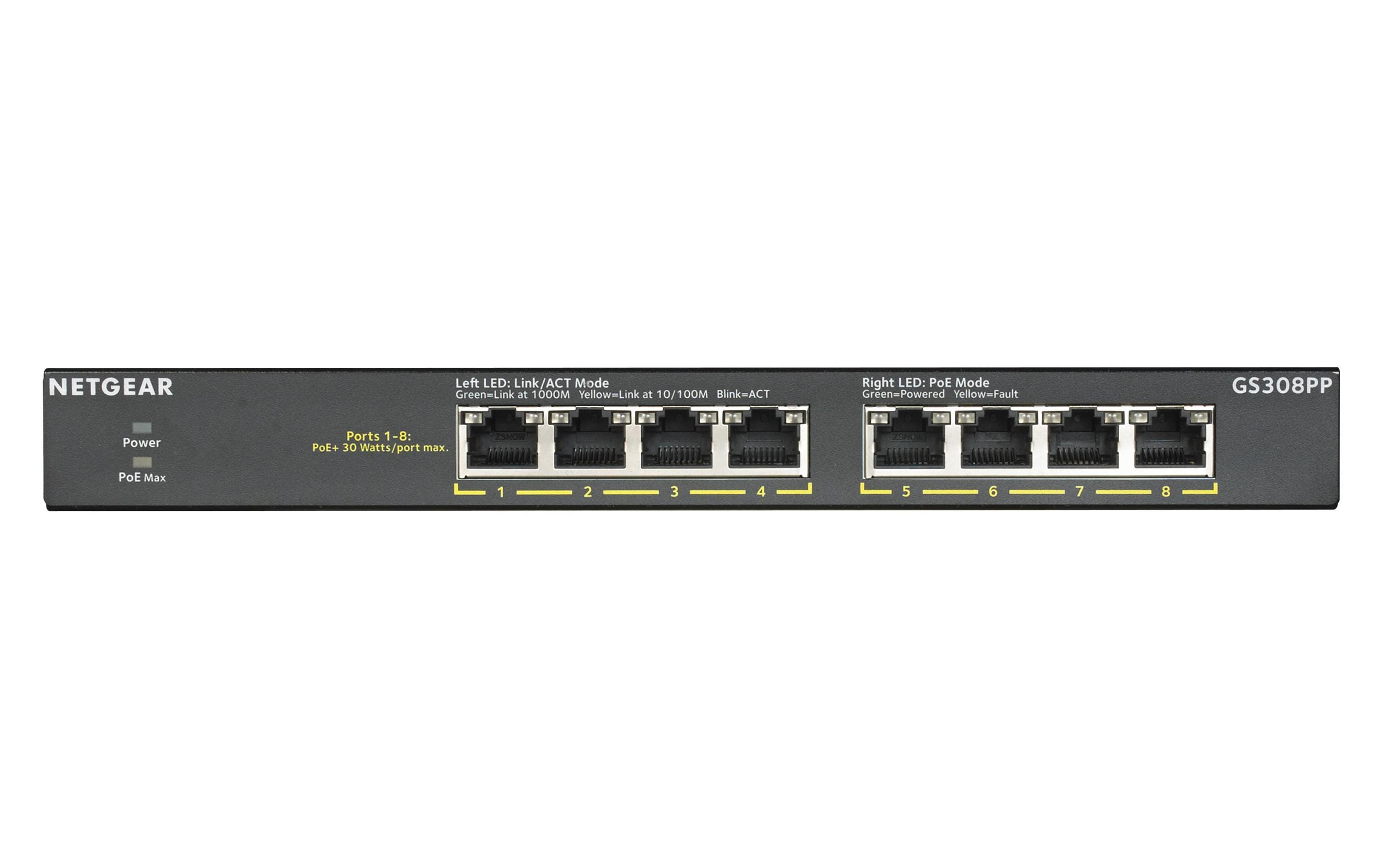 PoE+ Switch GS308PP 8 PortNetgear 8-Port Gigabit Ethernet PoE+ Unmanaged Switch (83W/123W) (GS308PP)