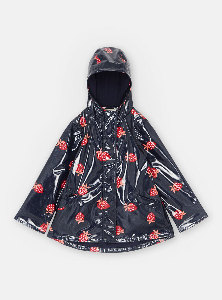 Imperméable à capuche bleu marine à imprimé fraises
