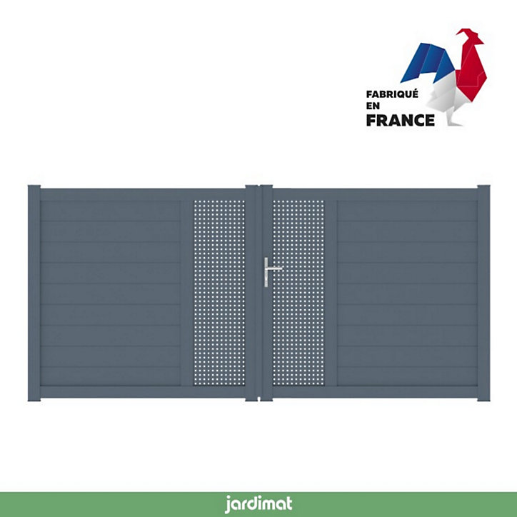 Portail Jardimat battant aluminium Aquarelle gris anthracite - 350 x h.170 cm