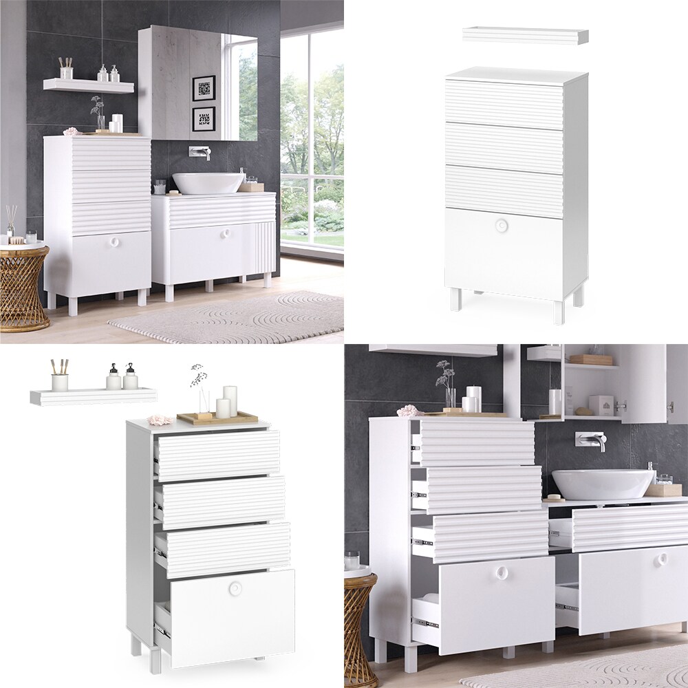 Vicco Midischrank Sola 60 x 113 cm, Weiß matt, mit Regal, modern, Badezimmer