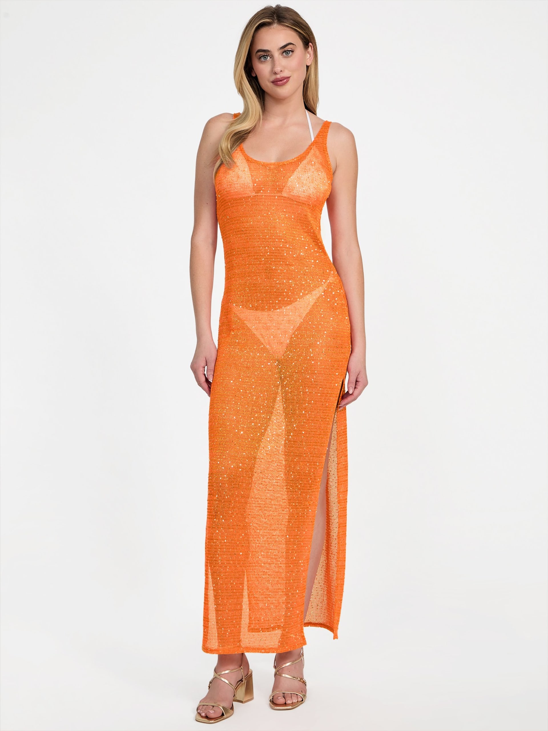 Vestido longo de malha com lantejoulas