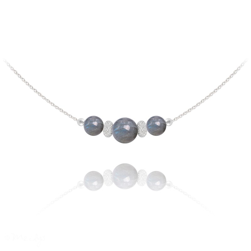Collier ras de cou en argent 925 et pierres naturelles Labradorite