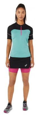 Maillot 1/2 Zip Asics Fujitrail Vert Noir Femme