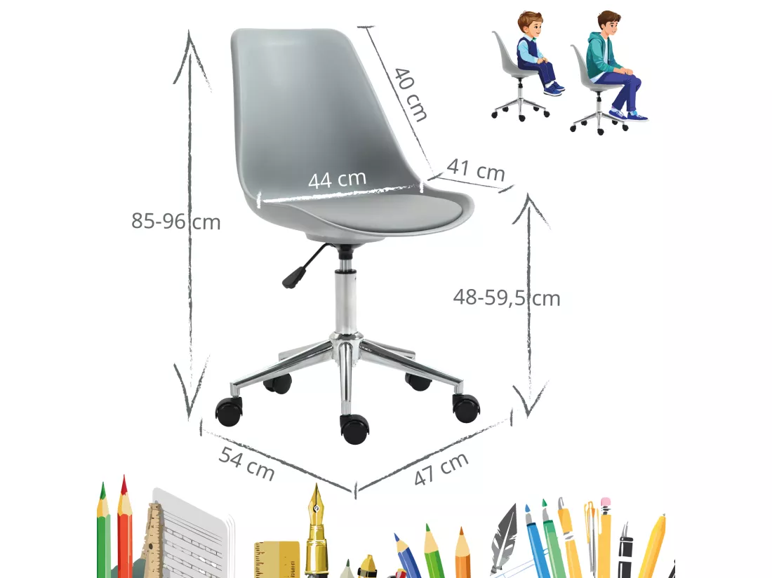 SVITA EDDY chaise de bureau pour enfants chaise pivotante chaise de bureau pour enfants gris